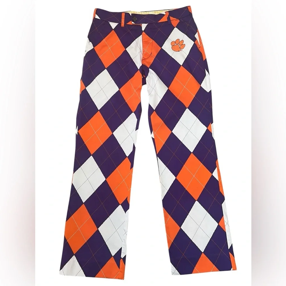 Loudmouth Golf Clemson Tigers Pants 30 x 29.5 Argyle Orange Purple Preppy Cool